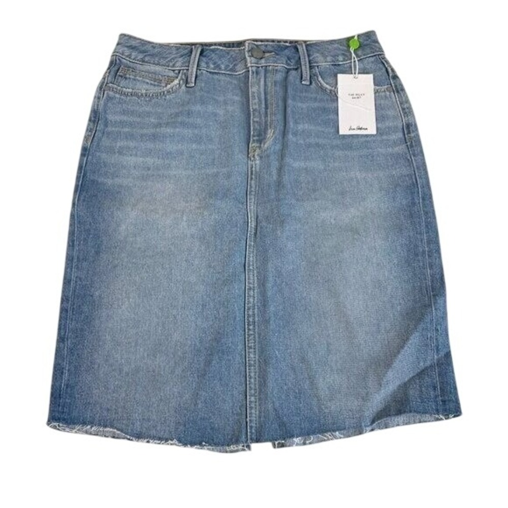 NWT Sam Edelman The Riley Skirt Straight Pencil Womens Sz 28 Blue Denim Raw Hem